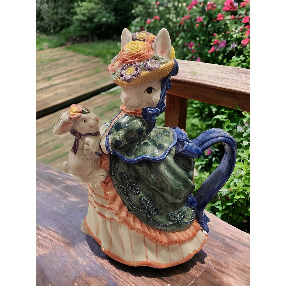 Fitz and Floyd Teapot Bustles and Beaus Collection Rabbit and Bunny 1995